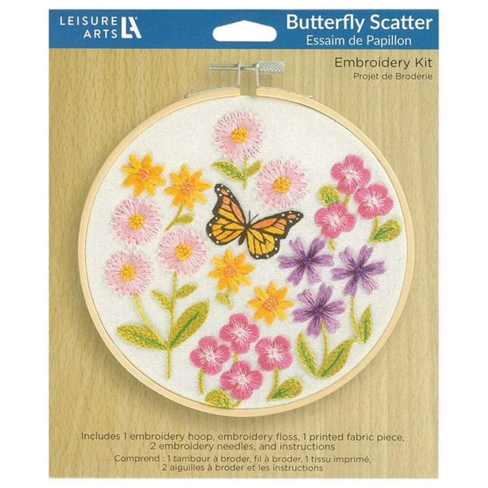 Leisure Arts Embroidery Kit 6 inch with hoop - Butterfly and Flowers Scatter